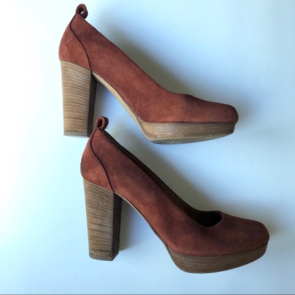 Madewell Shoes - Madewell 1937 Footwear Cognac Suede Stacked Heels